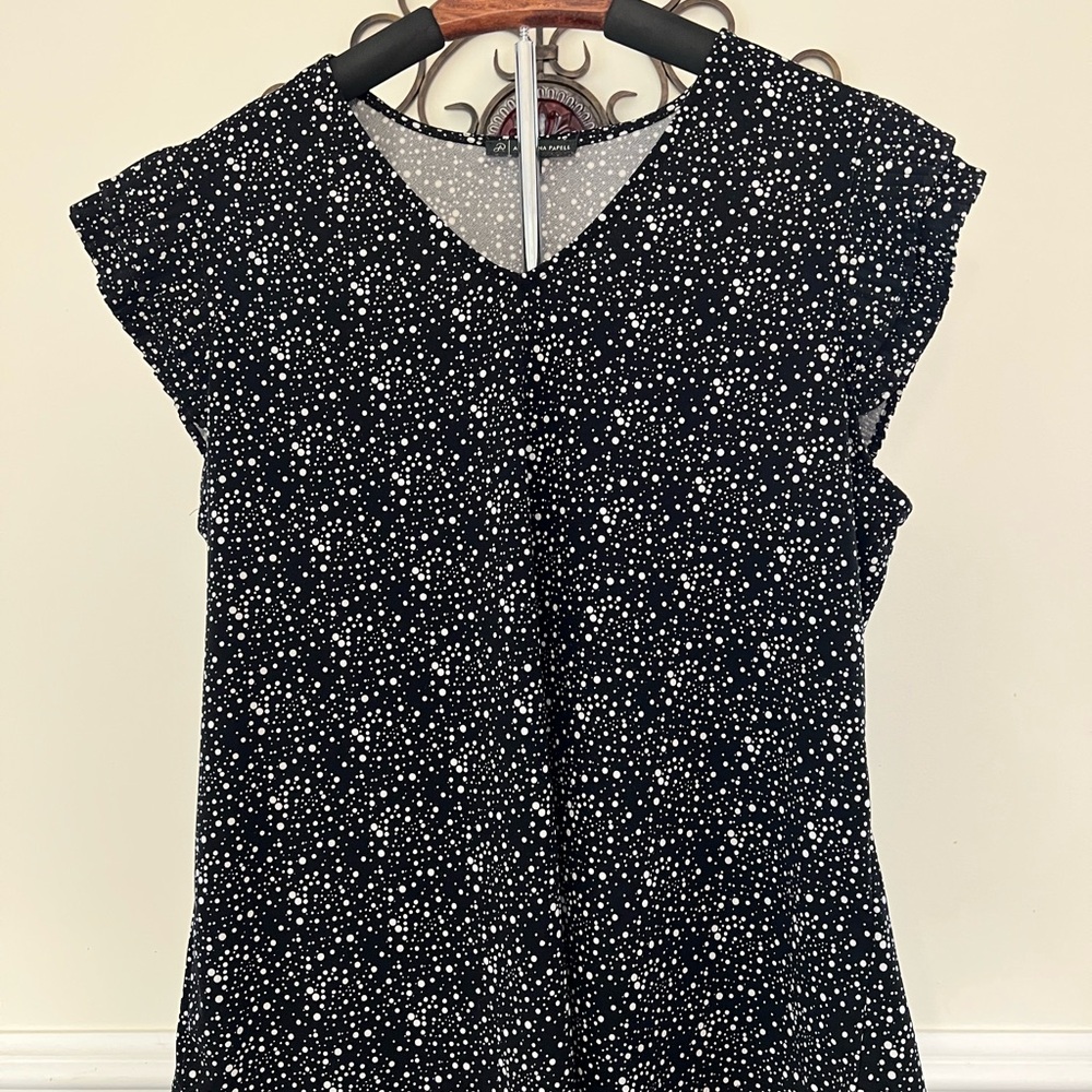 Adrianna Papell Black and White Speckled Blouse